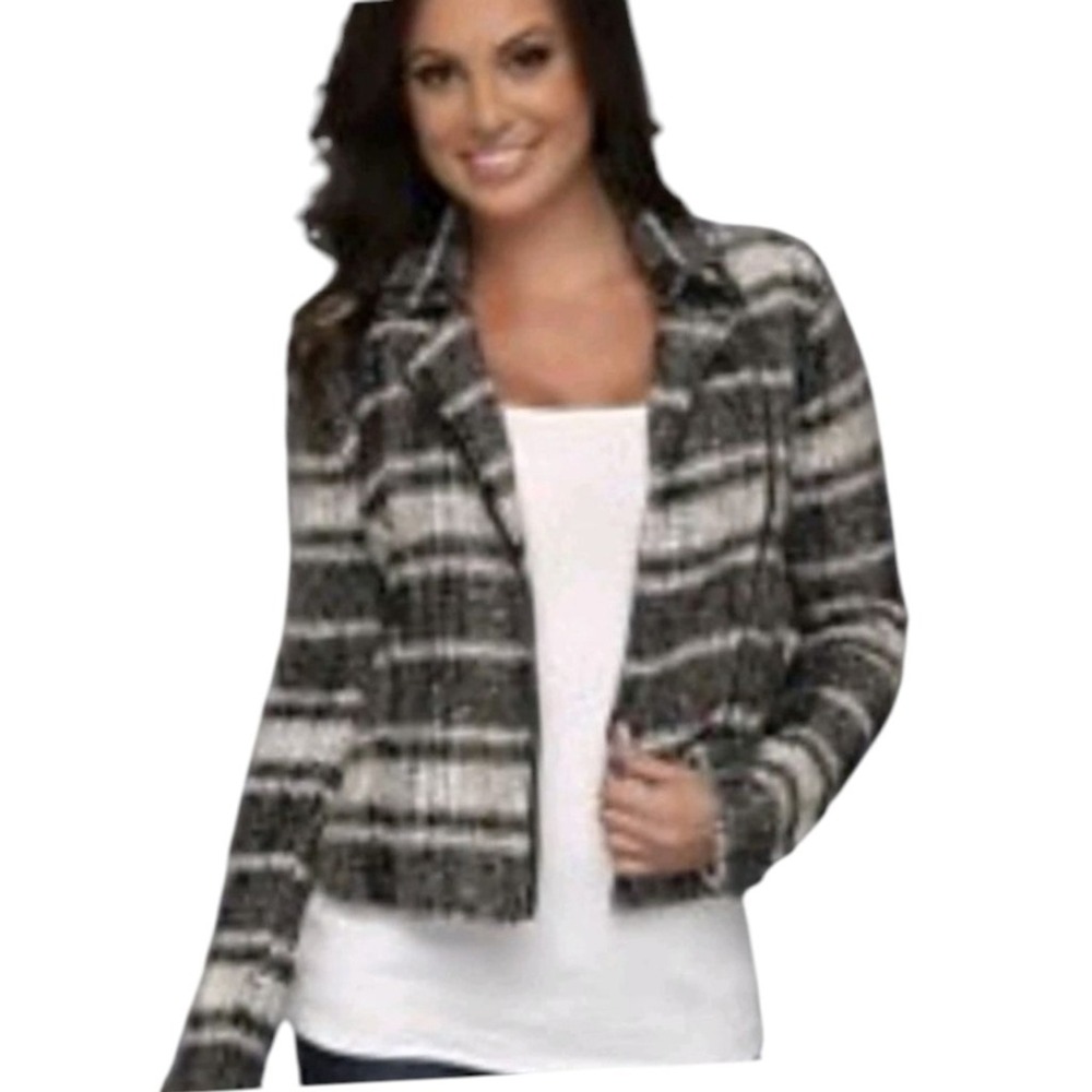 Lucky Brand Harper Moto Jacket Black & White Tweed Size Medium‎